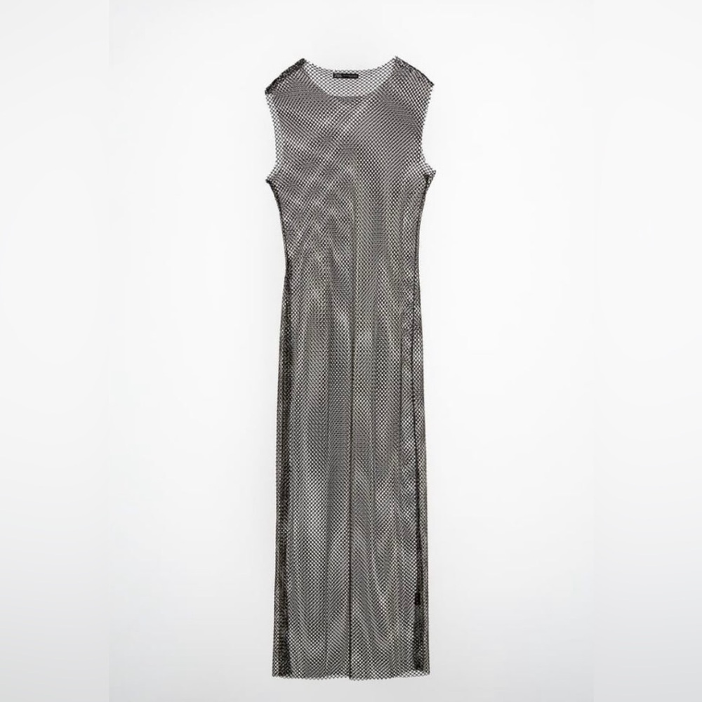 NWOT ZARA RHINESTONE MESH DRESS SLEEVELESS MAXI (S-M)